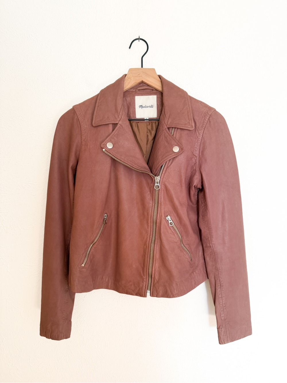 Madewell Faded Mauve Washed Leather Motorcycle Jacket